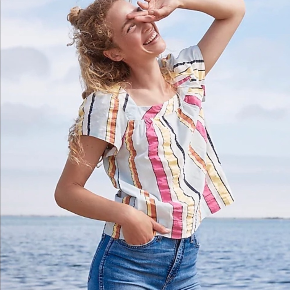 J. Crew Square-neck top in seersucker ribbons